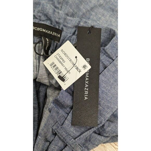 BCBG Maxazria Womens XXS Chambray Blue Paperbag Shorts Elastic Waist Tie Belt - Picture 8 of 9